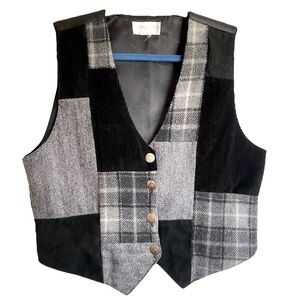 Casual Corner 90s Vintage Front Button Monochrome Patchwork Corduroy Vest